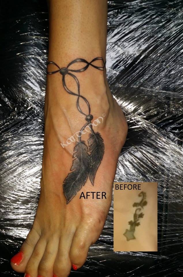 feather anklet tattoo